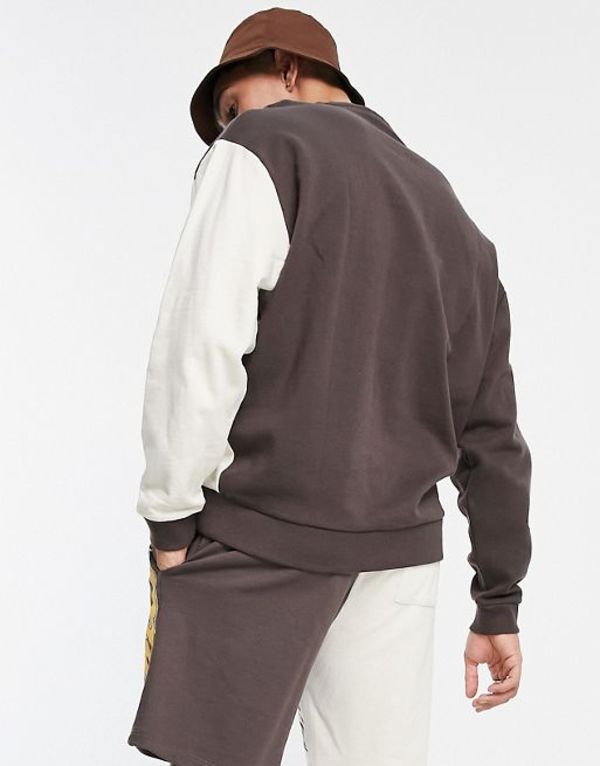 エイソス メンズ パーカー・スウェット アウター ASOS DESIGN splice print sweatshirt in brown and beige color block - part of a set CHOCOLATE BROWN