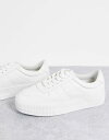 エイソス レディース スニーカー シューズ ASOS DESIGN Duet flatform lace up sneakers in white WHITE