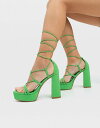 XgfBoEX fB[X q[ V[Y Stradivarius strappy platform sandal in bright green GREEN