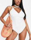 エイソス レディース 上下セット 水着 ASOS DESIGN Fuller Bust recycled ring detail strappy back swimsuit in white WHITE