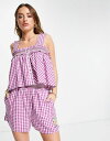 フレンチコネクション レディース シャツ トップス French Connection organic cotton square neck smock top in purple gingham - part of a set Purple gingham