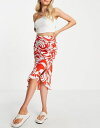 GC\X fB[X XJ[g {gX ASOS DESIGN button ruched skater midi skirt in swirl print Red swirl