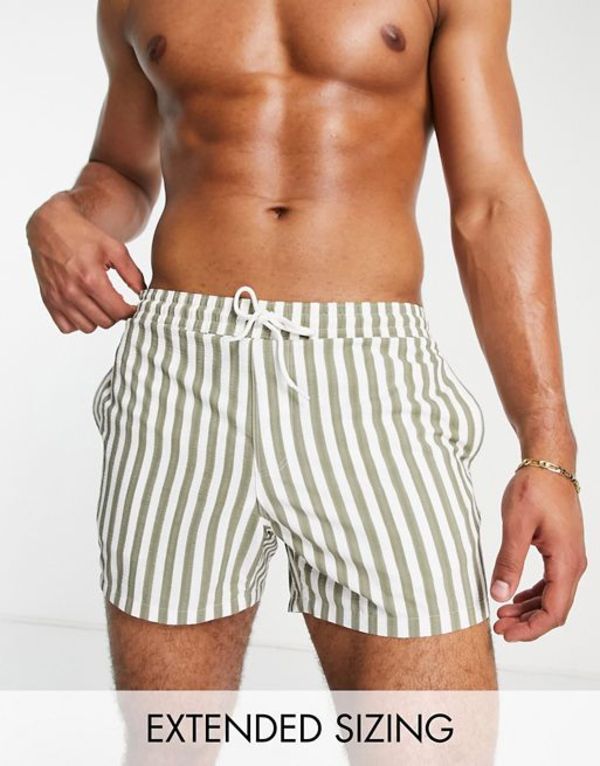 エイソス メンズ ハーフパンツ・ショーツ 水着 ASOS DESIGN swim shorts in seersucker stripe short length Multi