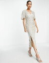 リバーアイランド リバーアイランド レディース ワンピース トップス River Island ruched sequin midi dress in silver SILVER