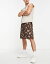 リバーアイランド メンズ ハーフパンツ・ショーツ ボトムス River Island Studio floral printed shorts in brown BROWN