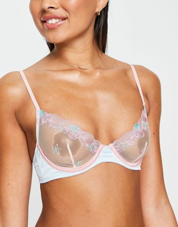 エイソス レディース ブラジャー アンダーウェア ASOS DESIGN Shelly lace underwire bra in peach and blue Peach