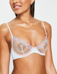 エイソス　ランジェリー エイソス レディース ブラジャー アンダーウェア ASOS DESIGN Shelly lace underwire bra in peach and blue Peach