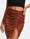 トップショップ トップショップ レディース スカート ボトムス Topshop ruched channel slinky mini skirt in chocolate Chocolate