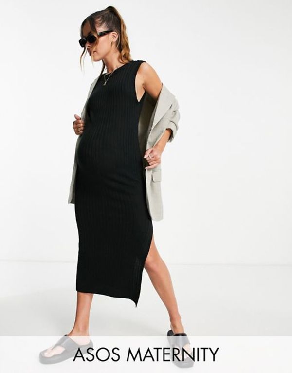 エイソス レディース ワンピース トップス ASOS DESIGN Maternity knit maxi dress in wide rib with low back detail in black Black