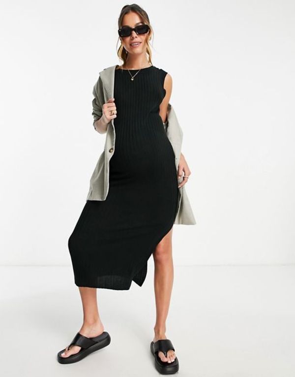 エイソス レディース ワンピース トップス ASOS DESIGN Maternity knit maxi dress in wide rib with low back detail in black Black