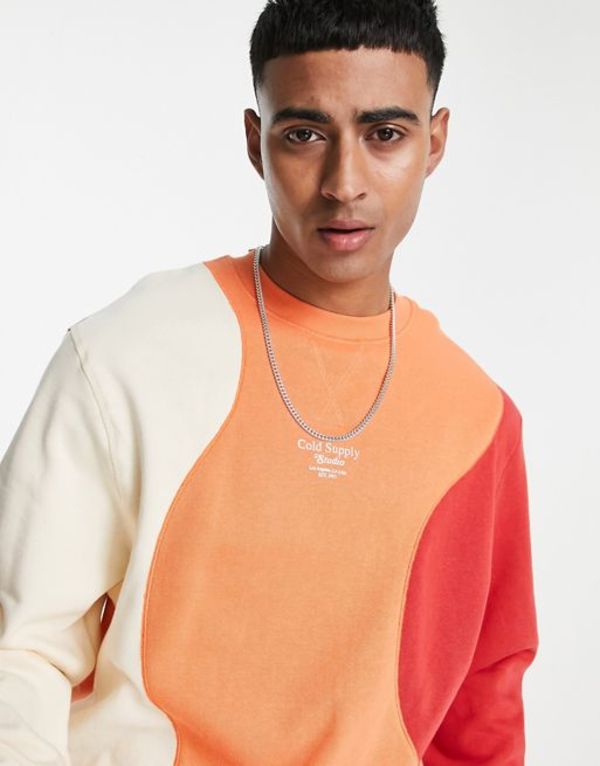 リバーアイランド メンズ パーカー・スウェット アウター River Island ombre wave sweatshirt in orange ORANGE