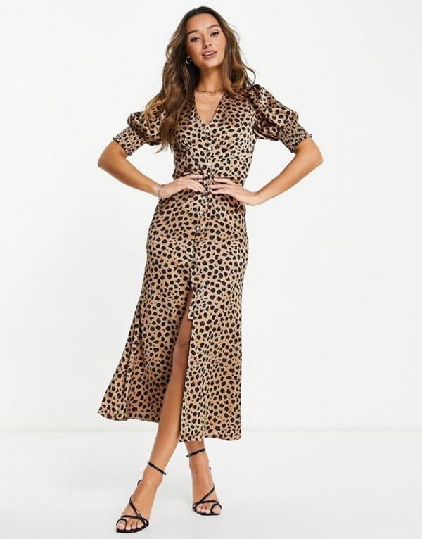 ネバーフリードレスド レディース ワンピース トップス Never Fully Dressed Lindos button maxi dress in leopard print Leopard Print