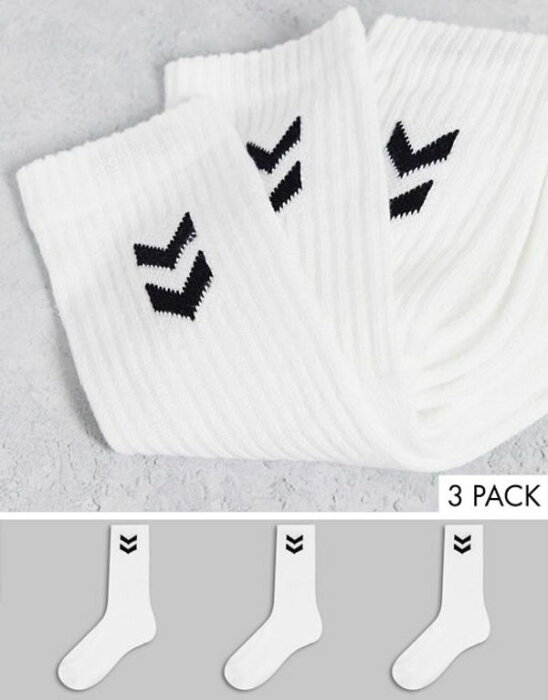 ヒュンメル レディース 靴下 アンダーウェア Hummel 3 pack basic socks in white WHITE