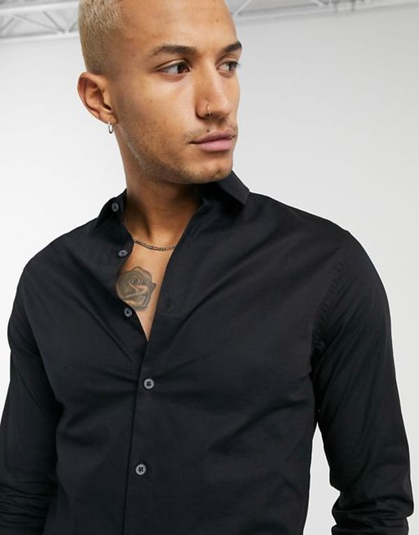 エイソス エイソス メンズ シャツ トップス ASOS DESIGN skinny fit shirt in black Black