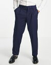 WbN Ah W[Y Y JWApc {gX Jack & Jones Intelligence loose fit linen mix pants in navy Maritime blue