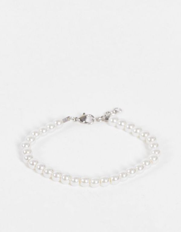 エイソス エイソス メンズ ブレスレット・バングル・アンクレット アクセサリー ASOS DESIGN festival 6mm faux pearl beaded bracelet in white Multi