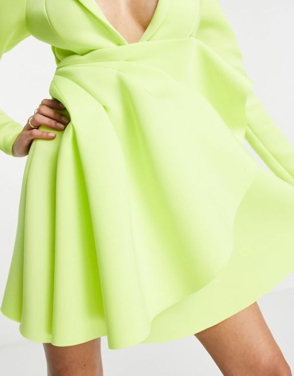 エイソス レディース ワンピース トップス ASOS DESIGN origami tuck mini tux shirt dress in lime LIME GREEN