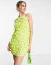 エイソス レディース ワンピース トップス ASOS EDITION backless mini dress in 3d embellished floral in neon yellow Neon Yellow