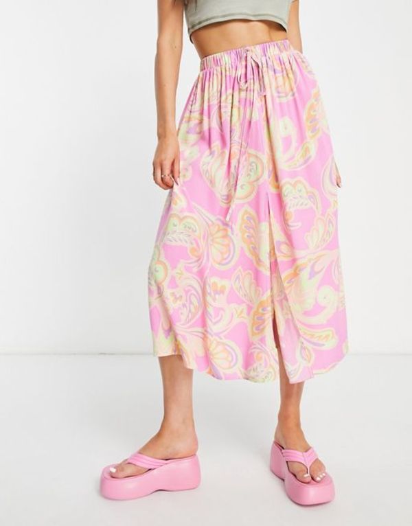 エイソス レディース スカート ボトムス ASOS DESIGN full midi skirt with elasticated waist in bright paisley print Bright paisley printのサムネイル