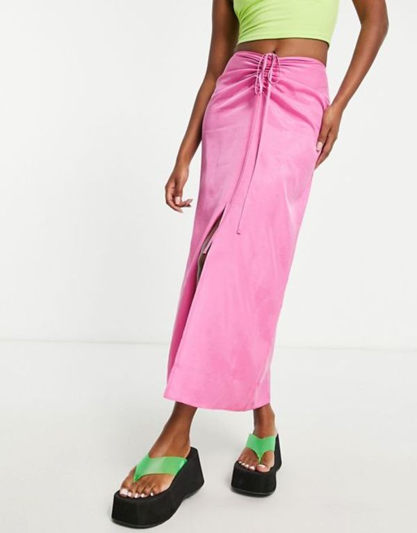 トップショップ レディース スカート ボトムス Topshop ruched channel waist midi skirt in pink PINK