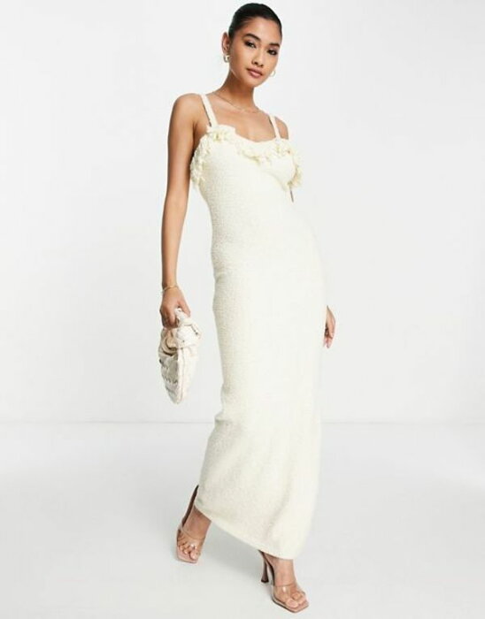 レア レディース ワンピース トップス Rare London textured fringe maxi dress in cream CREAM