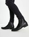 エイソス メンズ ブーツ・レインブーツ シューズ ASOS DESIGN chelsea boots in black faux leather with zips Black