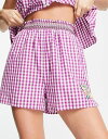 フレンチコネクション レディース ハーフパンツ ショーツ ボトムス French Connection organic cotton relaxed picnic shorts in purple gingham - part of a set Purple gingham