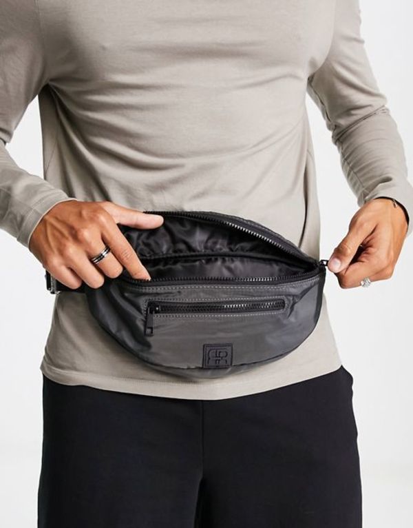 リバーアイランド メンズ ボディバッグ・ウエストポーチ バッグ River Island nylon double zip fanny pack in gray Gray