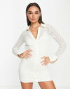 エイソス レディース ワンピース トップス ASOS DESIGN broderie backless mini shirt dress in ivory IVORY