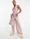 エイソス レディース ワンピース トップス ASOS DESIGN satin backless jumpsuit with collar in ditsy print Floral Print