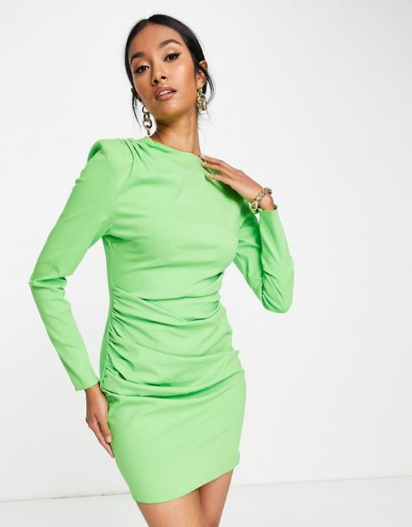 エイソス レディース ワンピース トップス ASOS DESIGN long sleeve structured mini dress with pleat detail in green Green