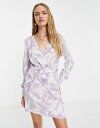 リバーアイランド リバーアイランド レディース ワンピース トップス River Island wrap detail mini dress in purple swirl print PURPLE - LIGHT
