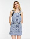 リバーアイランド リバーアイランド レディース ワンピース トップス River Island denim zip through mini dress in light blue DENIM - LIGHT