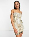 エイソス エイソス レディース ワンピース トップス ASOS EDITION pearl placement cami mini dress with grid detail in gold Gold