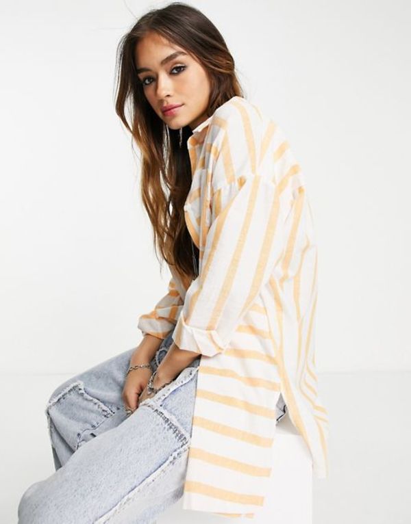 トップショップ レディース シャツ トップス Topshop mix stripe oversize beach shirt in apricot apricot