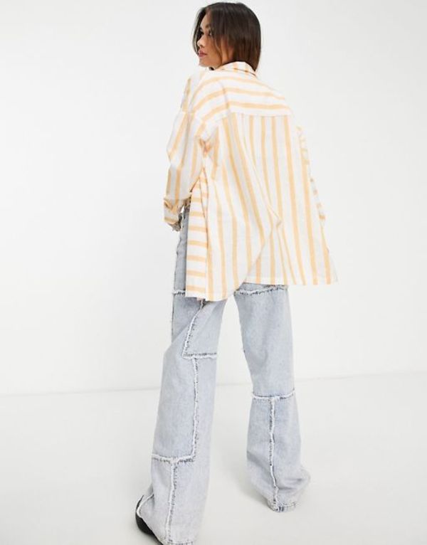 トップショップ レディース シャツ トップス Topshop mix stripe oversize beach shirt in apricot apricot