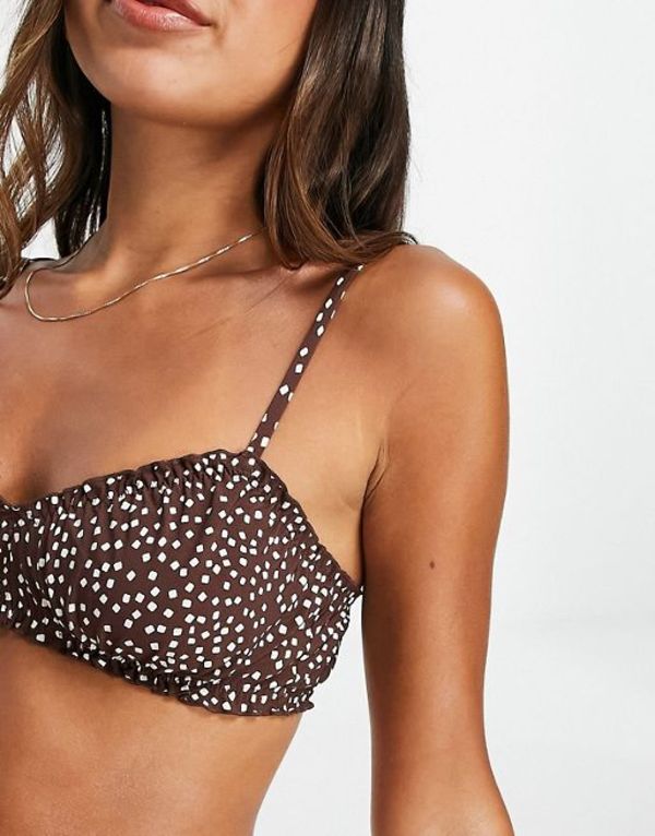 アンドアザーストーリーズ レディース トップのみ 水着 & Other Stories polyester frill edge bikini top in brown spot print Brown