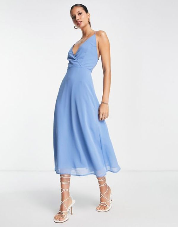 エイソス レディース ワンピース トップス ASOS DESIGN cami wrap waist midi dress with lace up back Sky Blueのサムネイル