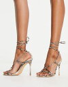 グラマラス レディース ヒール シューズ Glamorous ankle strap stiletto sandals in snake print multi