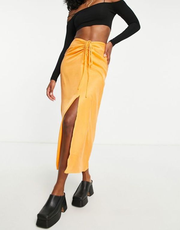 トップショップ レディース スカート ボトムス Topshop ruched channel waist midi skirt in orange ORANGE