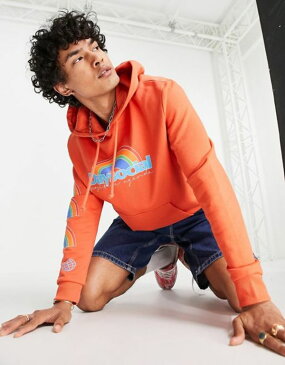 エイソス メンズ パーカー・スウェット アウター ASOS Daysocial relaxed hoodie with multi placement logo prints in orange Orange