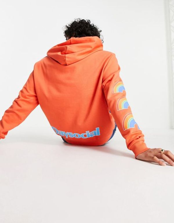 エイソス メンズ パーカー・スウェット アウター ASOS Daysocial relaxed hoodie with multi placement logo prints in orange Orange