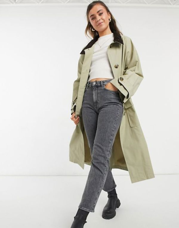 エイソス レディース コート アウター ASOS DESIGN oversized trench coat with corduroy collar in stone Stone