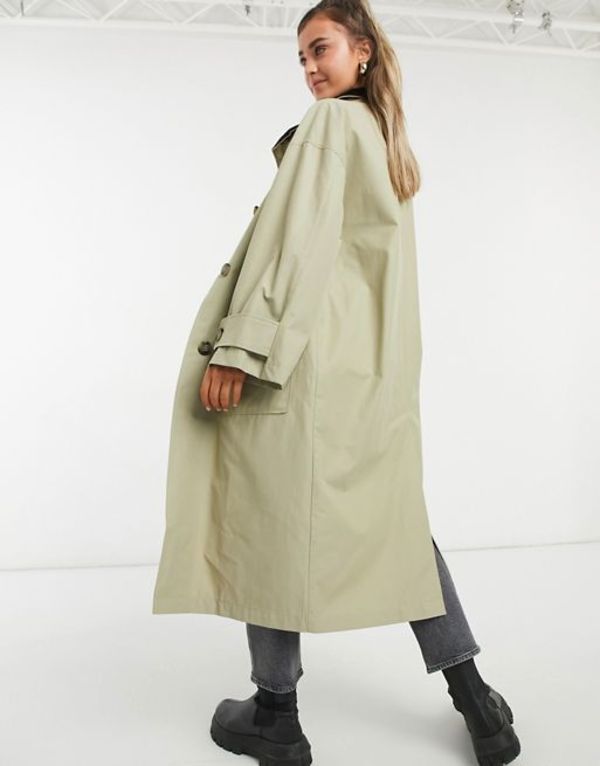 エイソス レディース コート アウター ASOS DESIGN oversized trench coat with corduroy collar in stone Stone