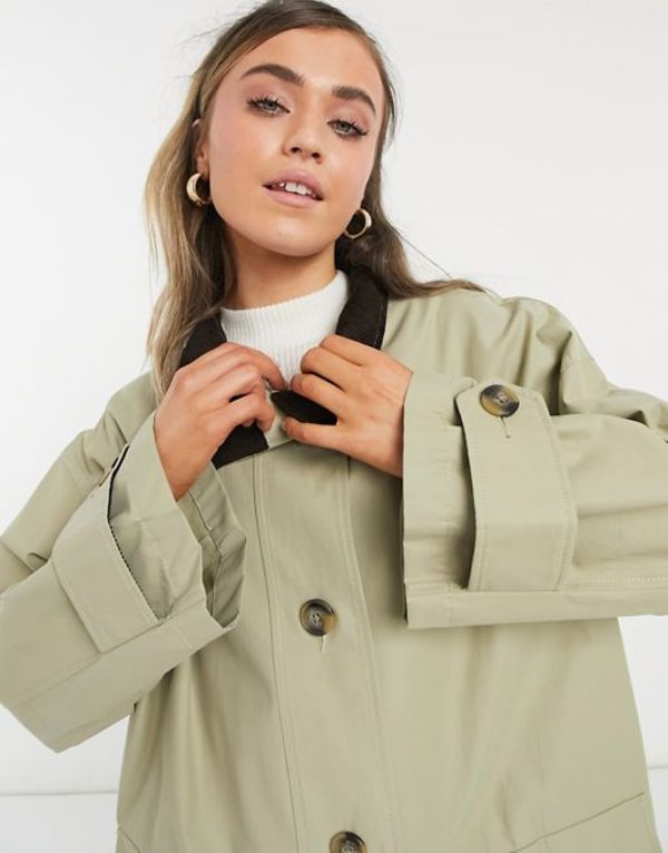 エイソス レディース コート アウター ASOS DESIGN oversized trench coat with corduroy collar in stone Stone