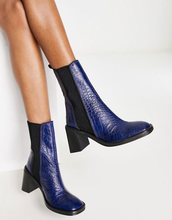 エイソス レディース ブーツ・レインブーツ シューズ ASOS DESIGN Ratings leather chelsea boots in blue croc BLUE CROC LEATHER
