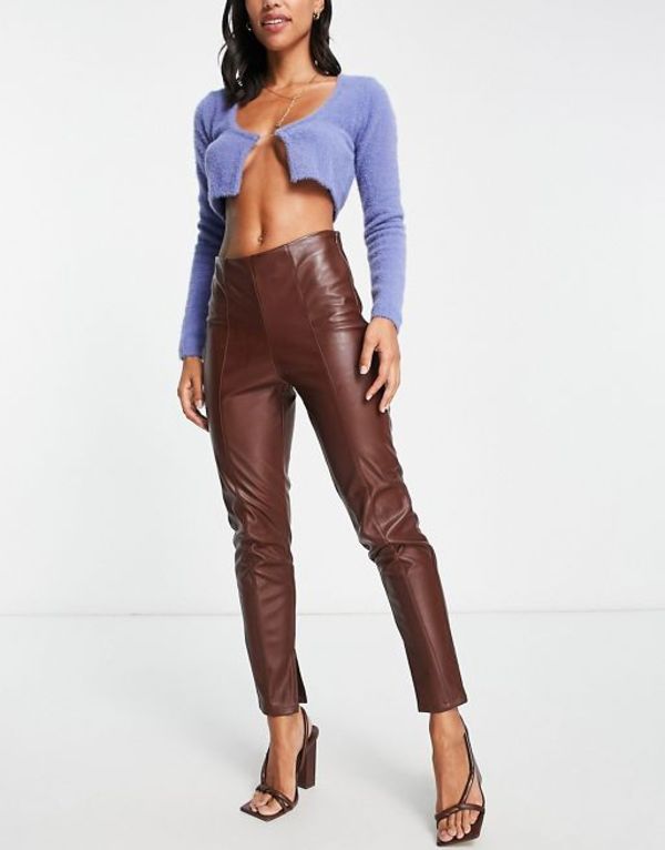 B fB[X MX {gX Vila leather look leggings with seam detail in brown Chocolate fondant