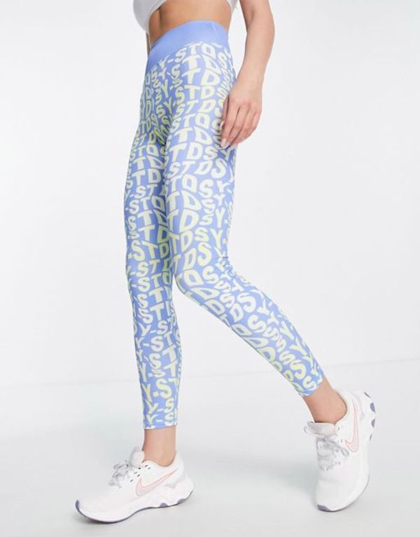 デイジーストリート レディース レギンス ボトムス Daisy Street Active all-over logo leggings in blue and yellow Multi