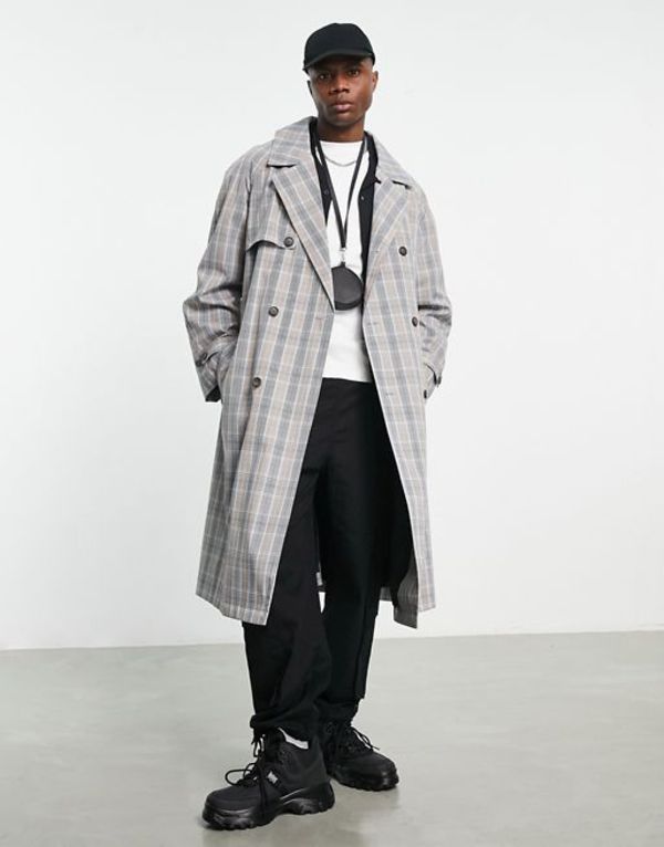 エイソス メンズ コート アウター ASOS DESIGN extreme oversized lightweight trench coat in check STONE