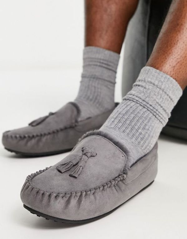 エイソス メンズ サンダル シューズ ASOS DESIGN moccasin slippers in gray with faux fur lining Gray